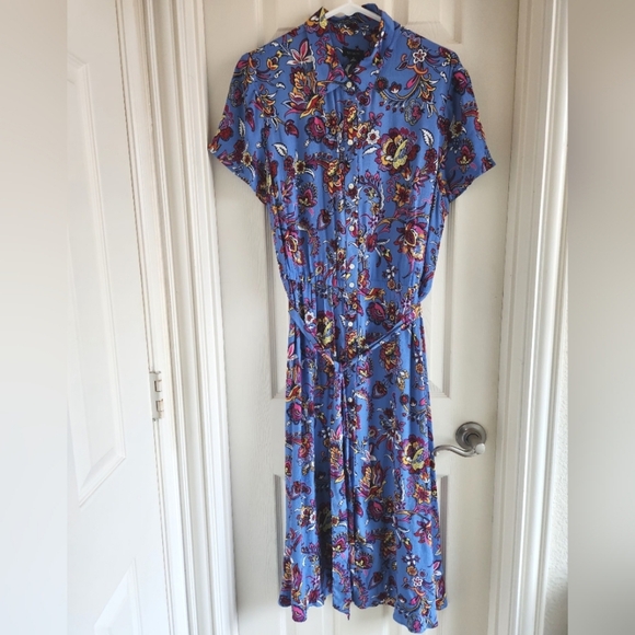 NWT Talbots Button Front Tie Belt Waist Midi Short Sleeve Shirt Dress Floral 12 - Picture 1 of 12